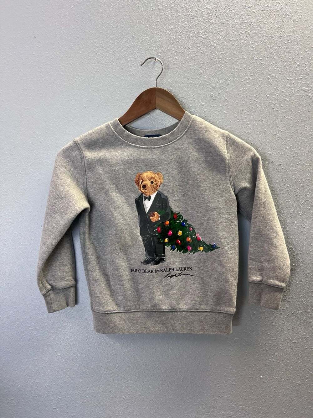 Polo Ralph Lauren Kids Sz 6 Gray Tuxedo Christmas Polo Bear Sweatshirt 0534